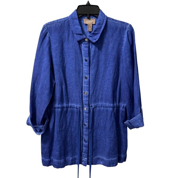 Chicos Womens Blue Shirt Jacket Size M 55% Cotton 45% Linen shirt - Picture 1 of 12